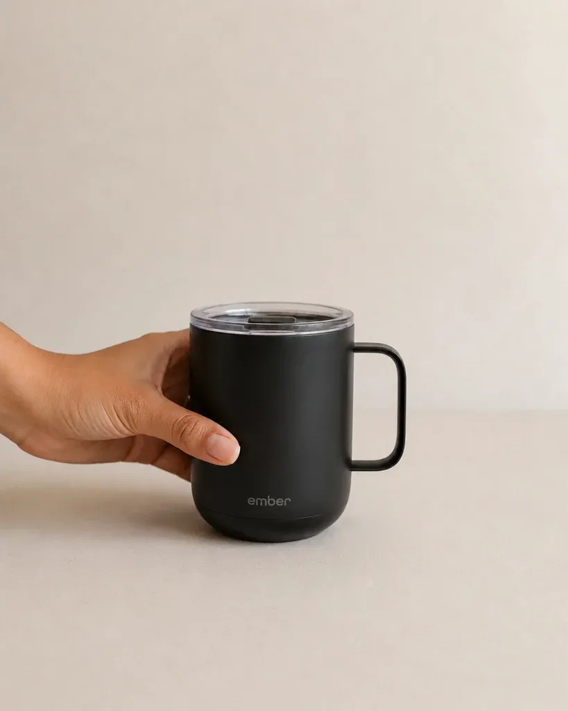 Hand holding a mug before