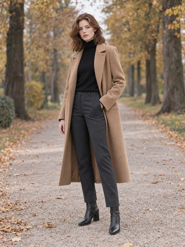 Autumn coat pose for outfit try-on